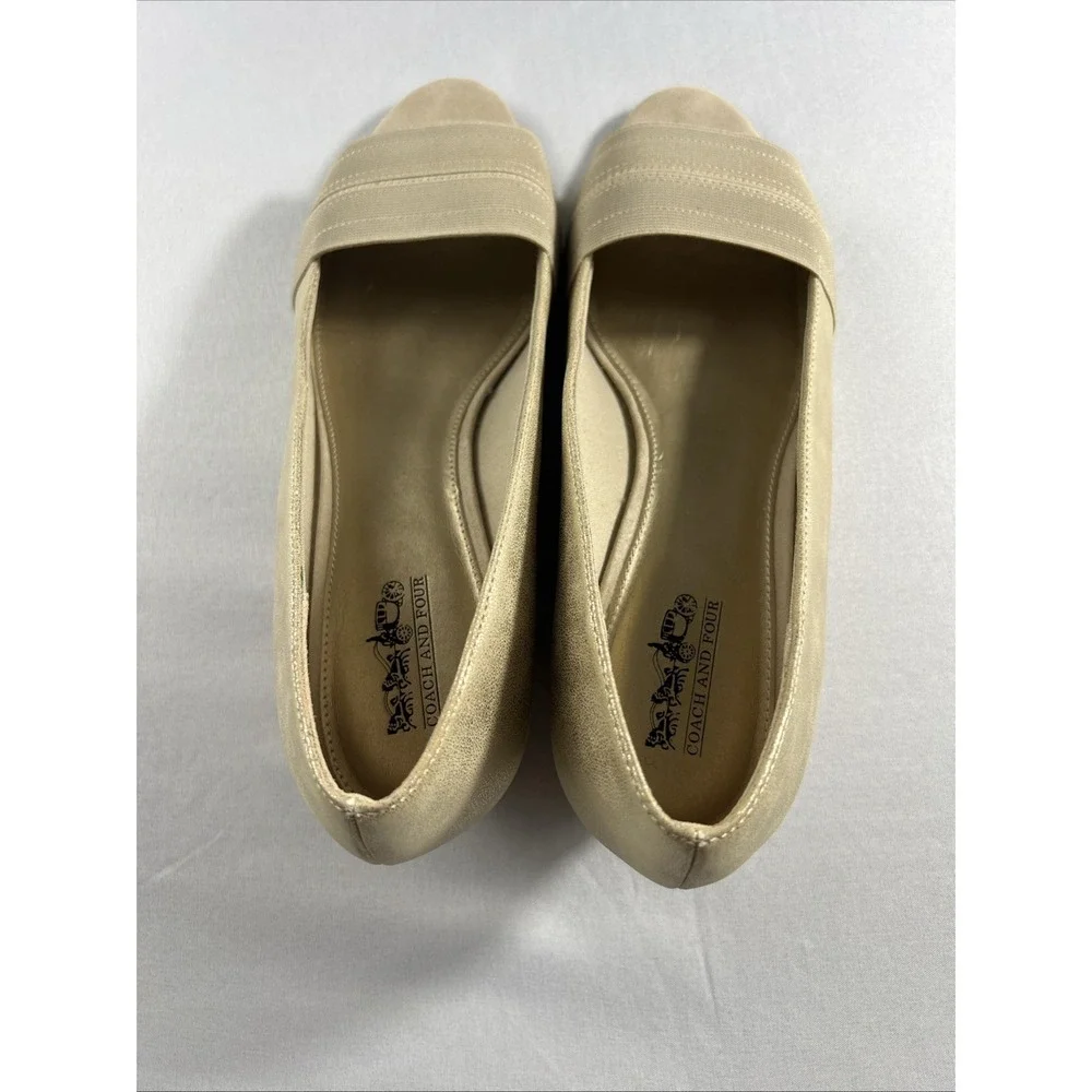 Coach and Four Louise Espadrille Wedge Beige‎ Canvas Peep Toe Shoe Womens Sz 10